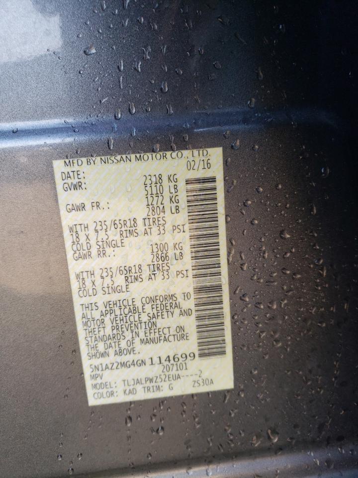 2016 Nissan Murano S VIN: 5N1AZ2MG4GN114699 Lot: 67743635