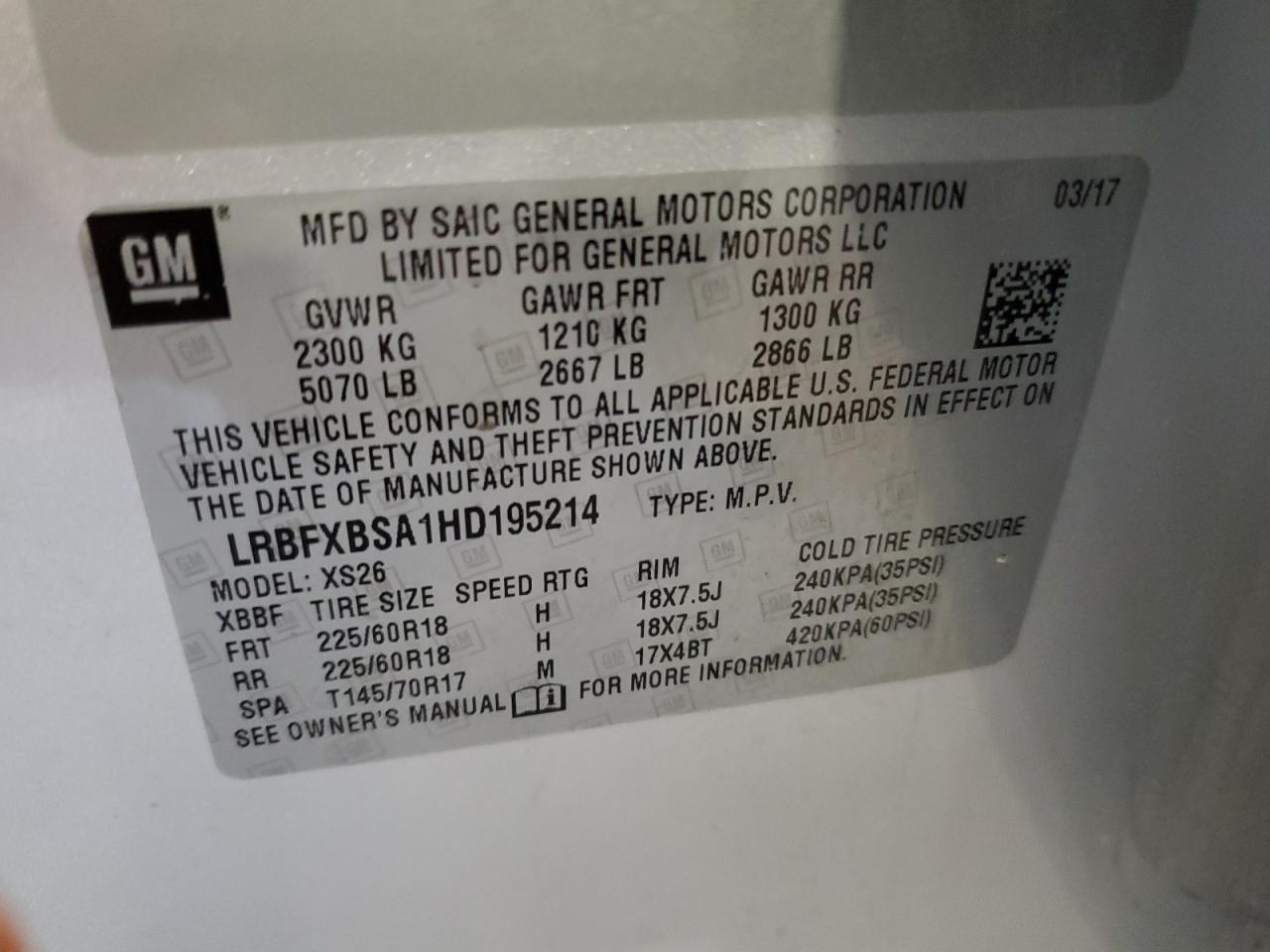 2017 Buick Envision Essence VIN: LRBFXBSA1HD195214 Lot: 69508095