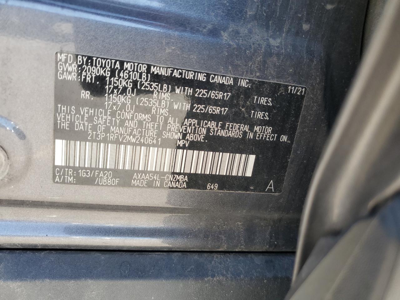 2021 Toyota Rav4 Xle VIN: 2T3P1RFV2MW240641 Lot: 68675675