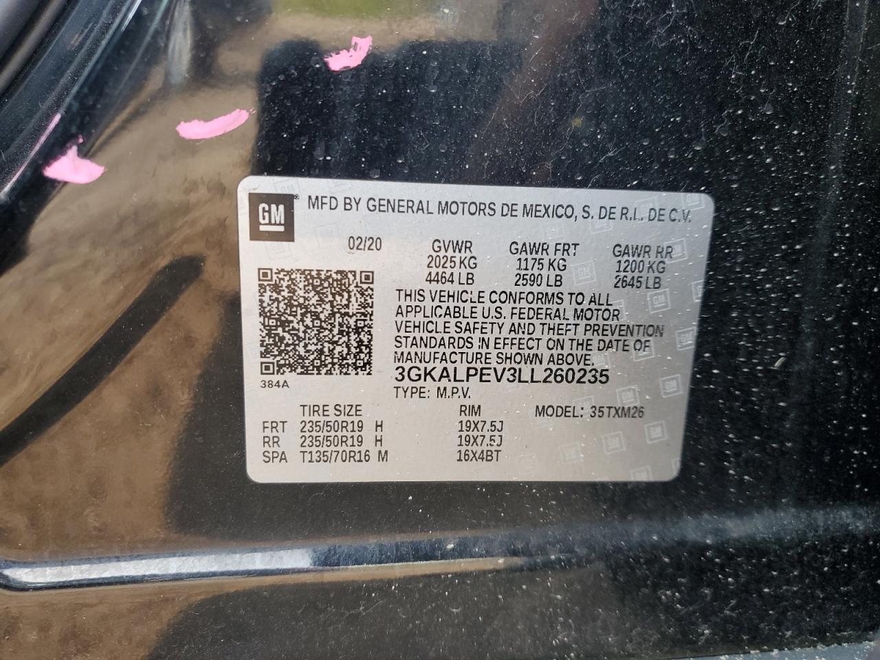 2020 GMC Terrain Slt VIN: 3GKALPEV3LL260235 Lot: 65924985