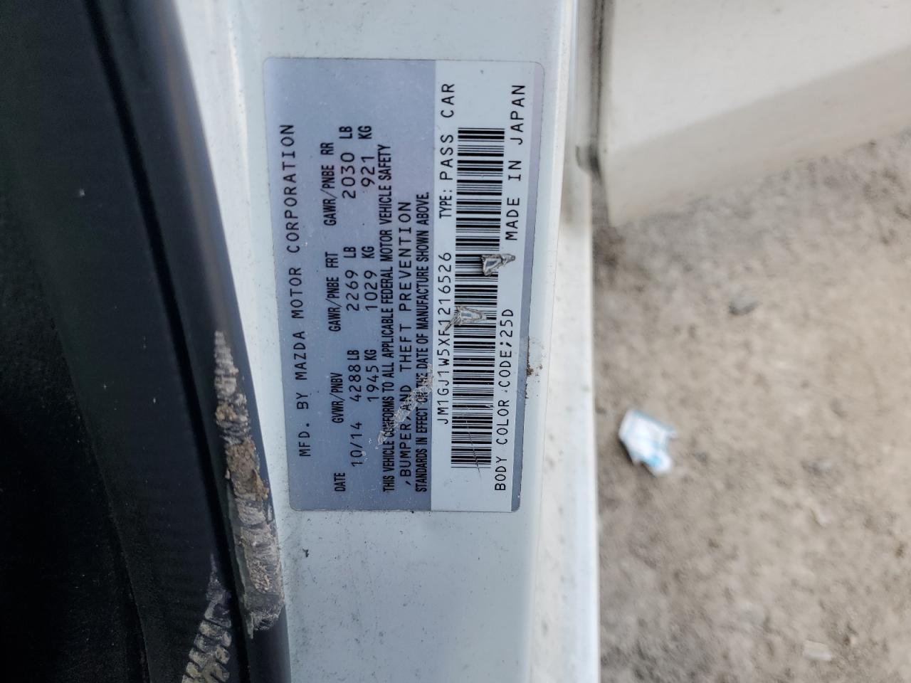 2015 Mazda 6 Grand Touring VIN: JM1GJ1W5XF1216526 Lot: 68426915