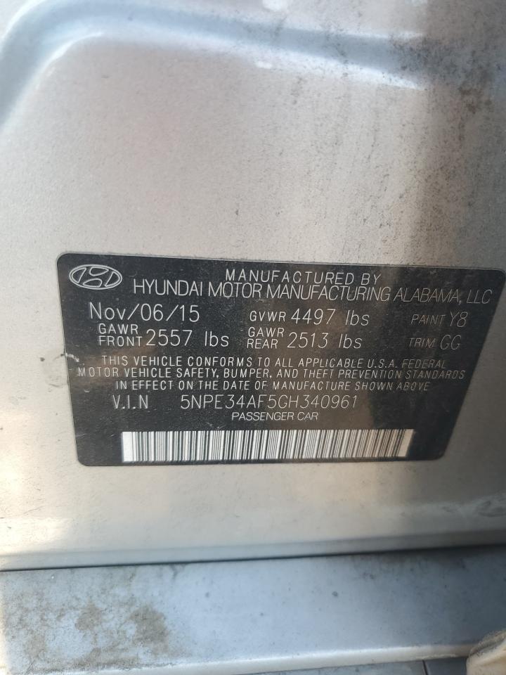 2016 Hyundai Sonata Sport VIN: 5NPE34AF5GH340961 Lot: 70392215