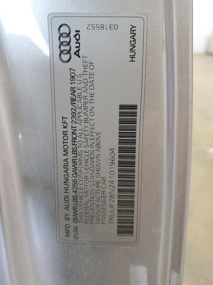 2004 Audi Tt 3.2 VIN: TRUUF28N241019604 Lot: 67672295