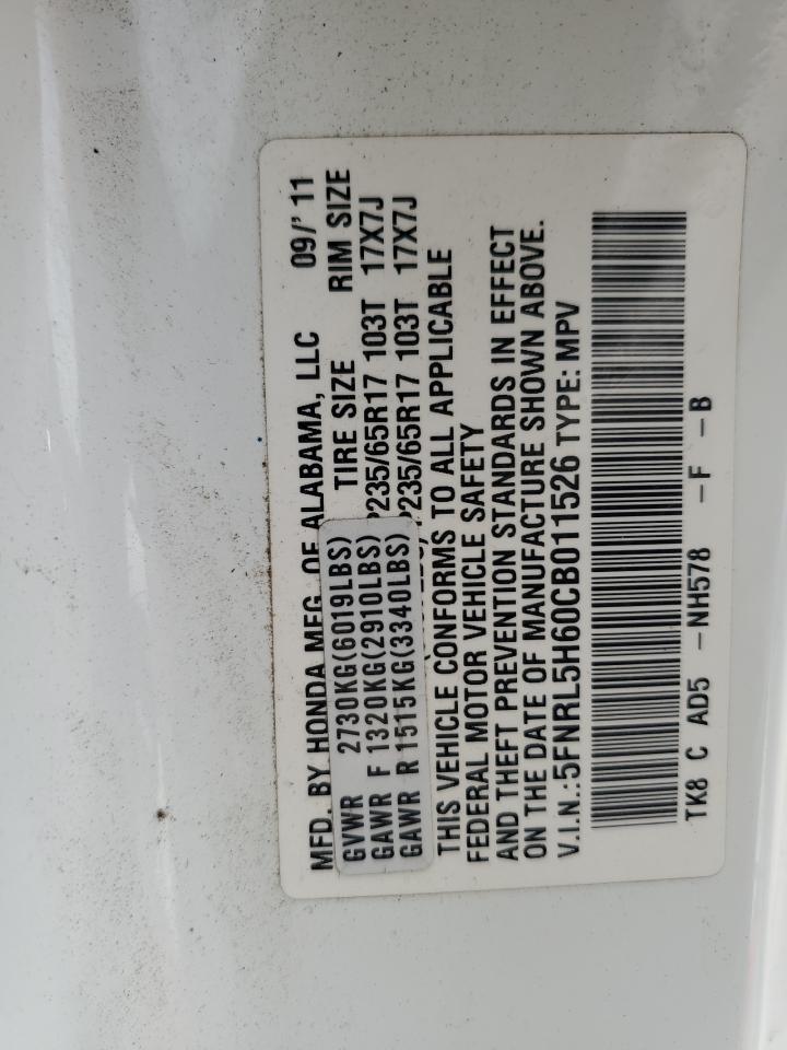 2012 Honda Odyssey Exl VIN: 5FNRL5H60CB011526 Lot: 68276725