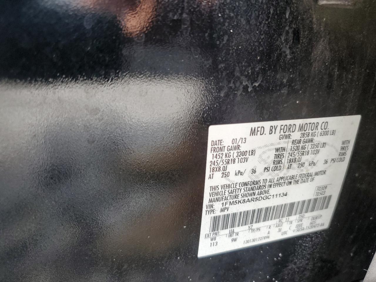 2013 Ford Explorer Police Interceptor VIN: 1FM5K8AR5DGC11134 Lot: 68107825