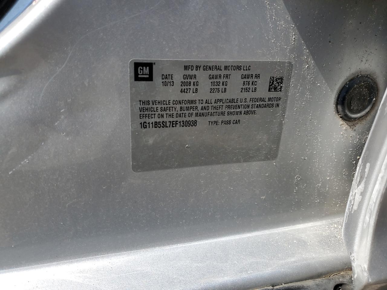 2014 Chevrolet Malibu Ls VIN: 1G11B5SL7EF130938 Lot: 70038185