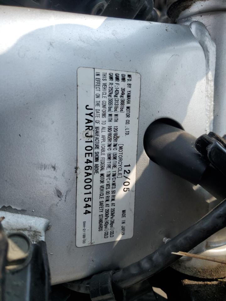 2006 Yamaha Yzf600 R VIN: JYARJ10E46A001544 Lot: 68655155