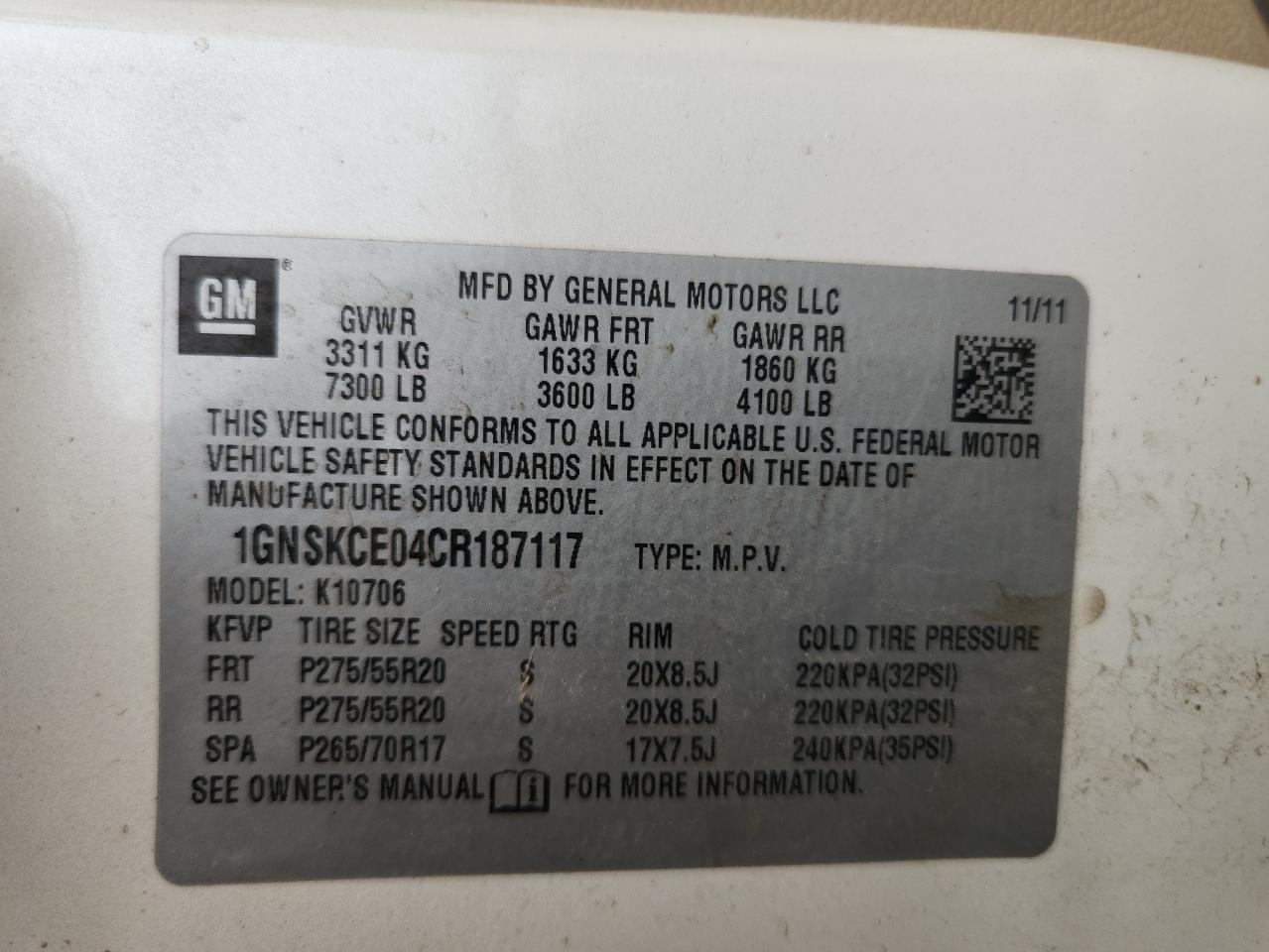 2012 Chevrolet Tahoe K1500 Ltz VIN: 1GNSKCE04CR187117 Lot: 70897075