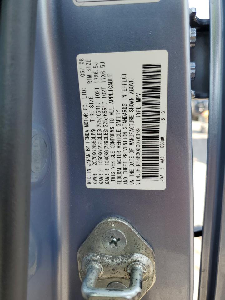 2008 Honda Cr-V Lx VIN: JHLRE48308C076359 Lot: 66206125