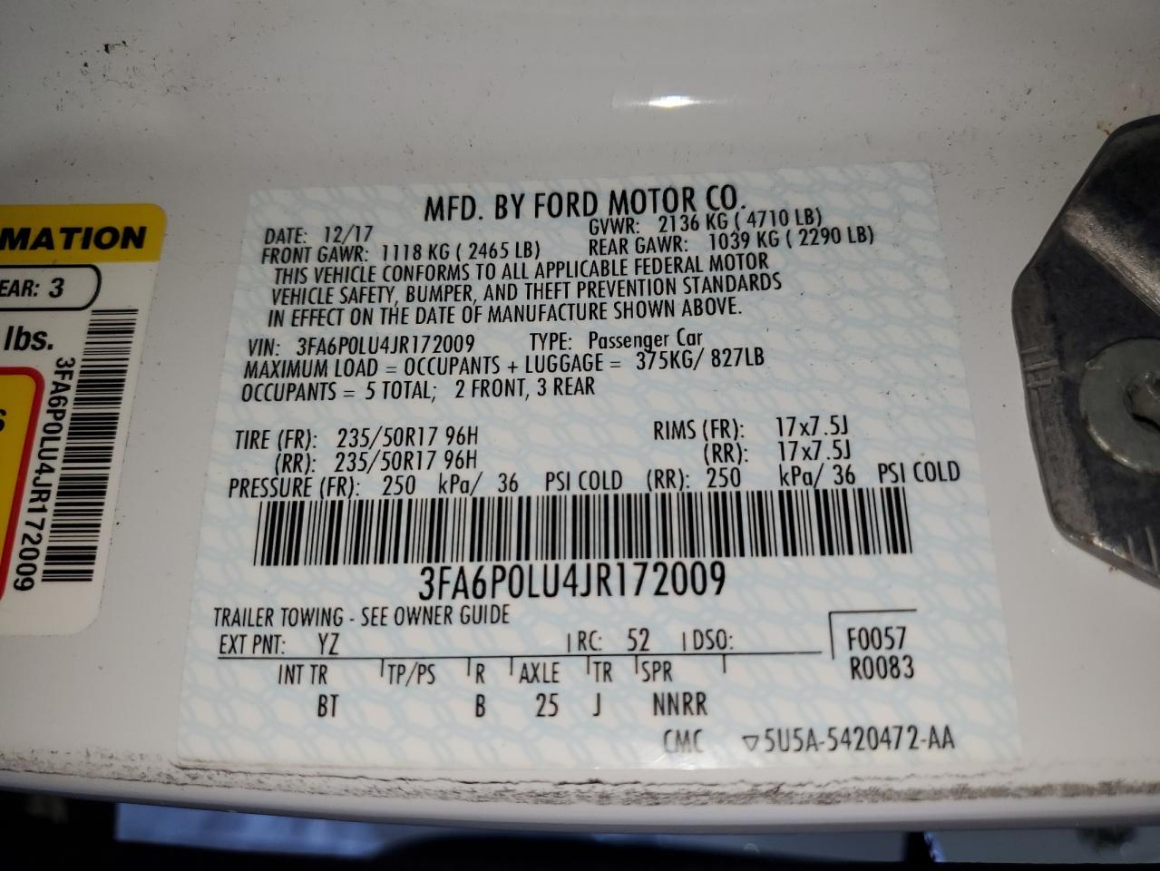 2018 Ford Fusion Se Hybrid VIN: 3FA6P0LU4JR172009 Lot: 55083215