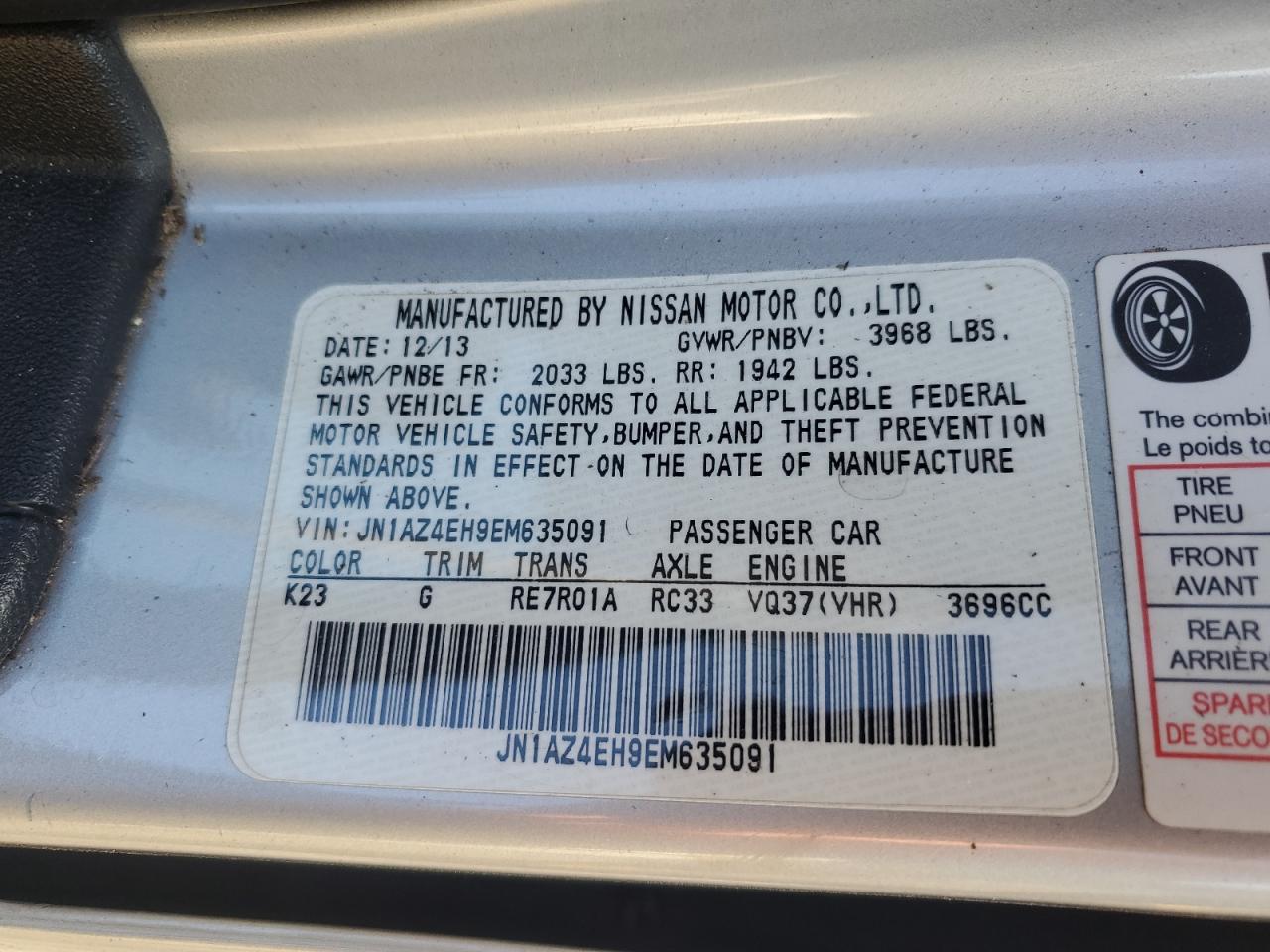 2014 Nissan 370Z Base VIN: JN1AZ4EH9EM635091 Lot: 70494275