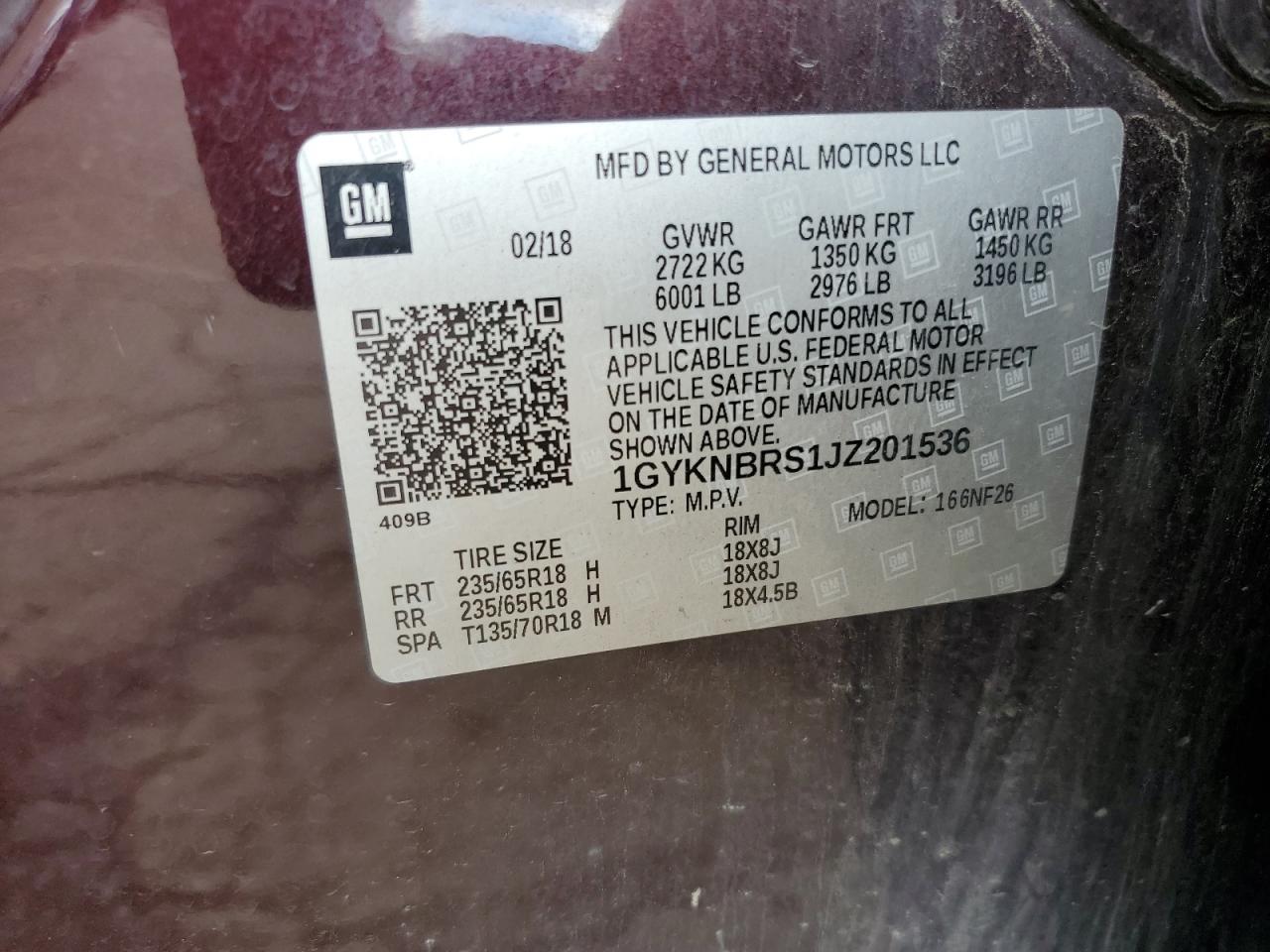 2018 Cadillac Xt5 VIN: 1GYKNBRS1JZ201536 Lot: 70329355