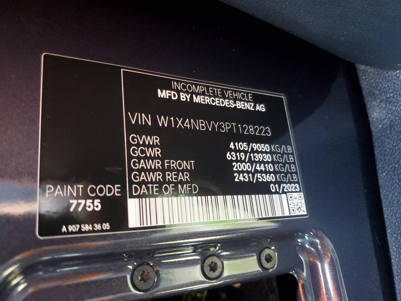 2023 Mercedes-Benz Sprinter 2500 VIN: W1X4NBVY3PT128223 Lot: 70300855