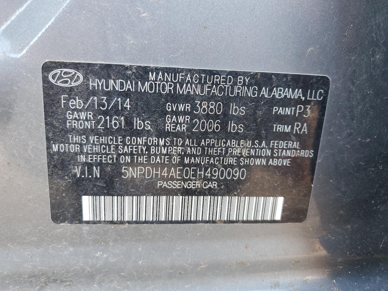 2014 Hyundai Elantra Se VIN: 5NPDH4AE0EH490090 Lot: 69502895