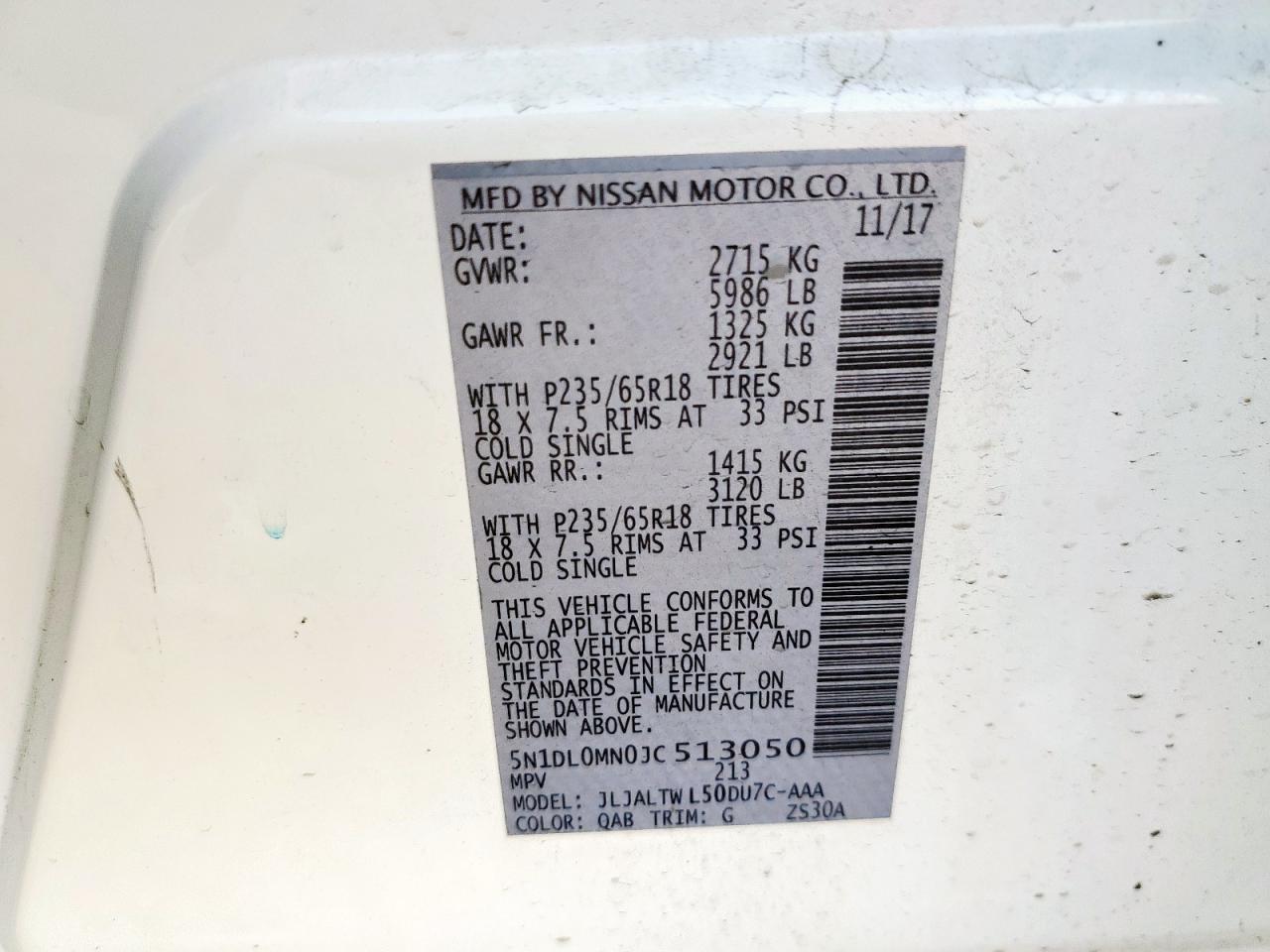 2018 Infiniti Qx60 VIN: 5N1DL0MN0JC513050 Lot: 70552565