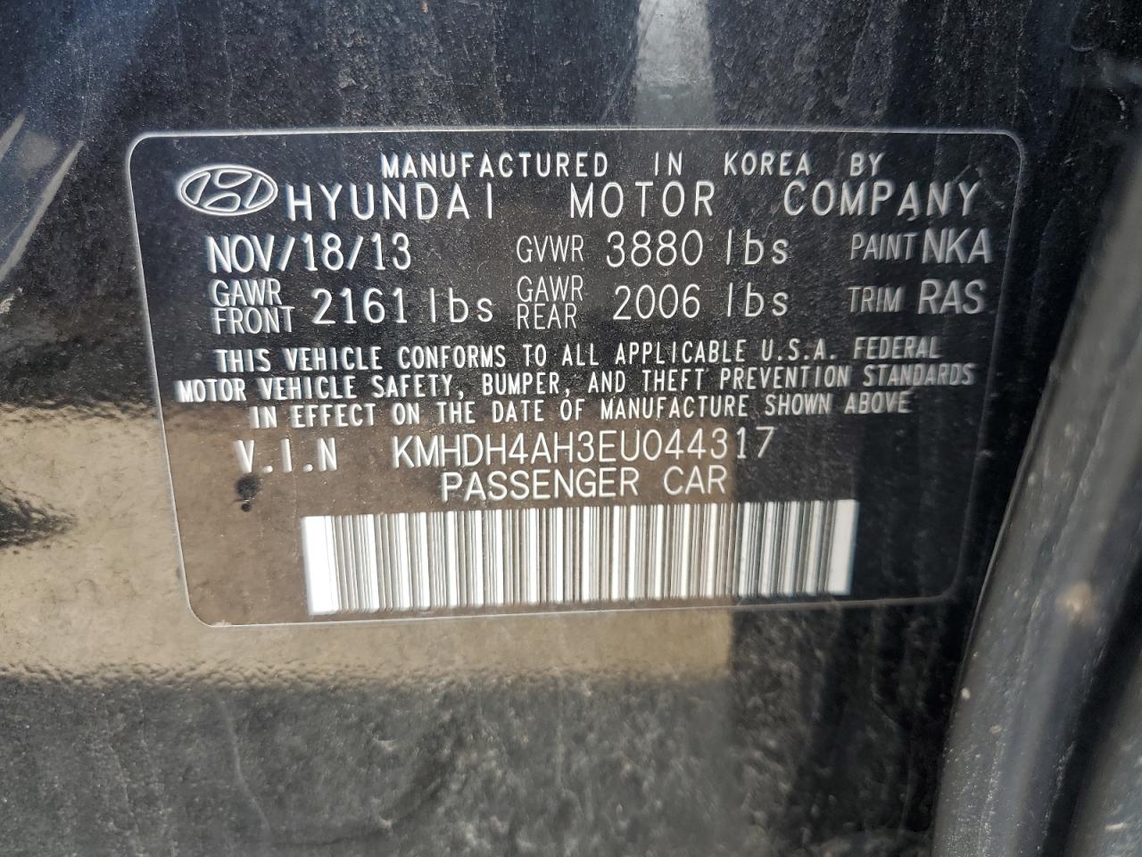 2014 Hyundai Elantra Se VIN: KMHDH4AH3EU044317 Lot: 66339325