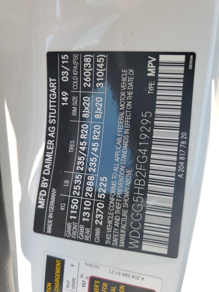 2015 Mercedes-Benz Glk 350 VIN: WDCGG5HB2FG419295 Lot: 67822755