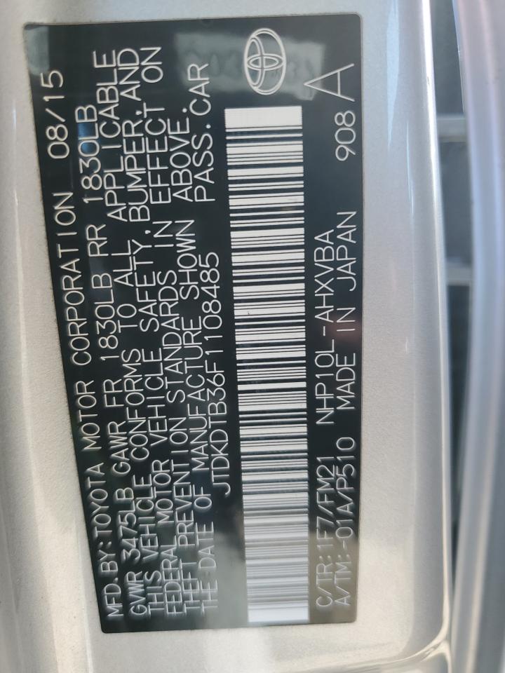 2015 Toyota Prius C VIN: JTDKDTB36F1108485 Lot: 69959365