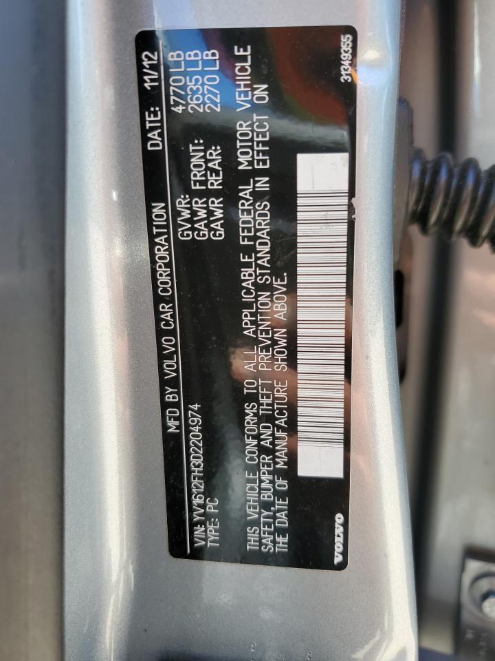 2013 Volvo S60 T5 VIN: YV1612FH3D2204974 Lot: 68733755