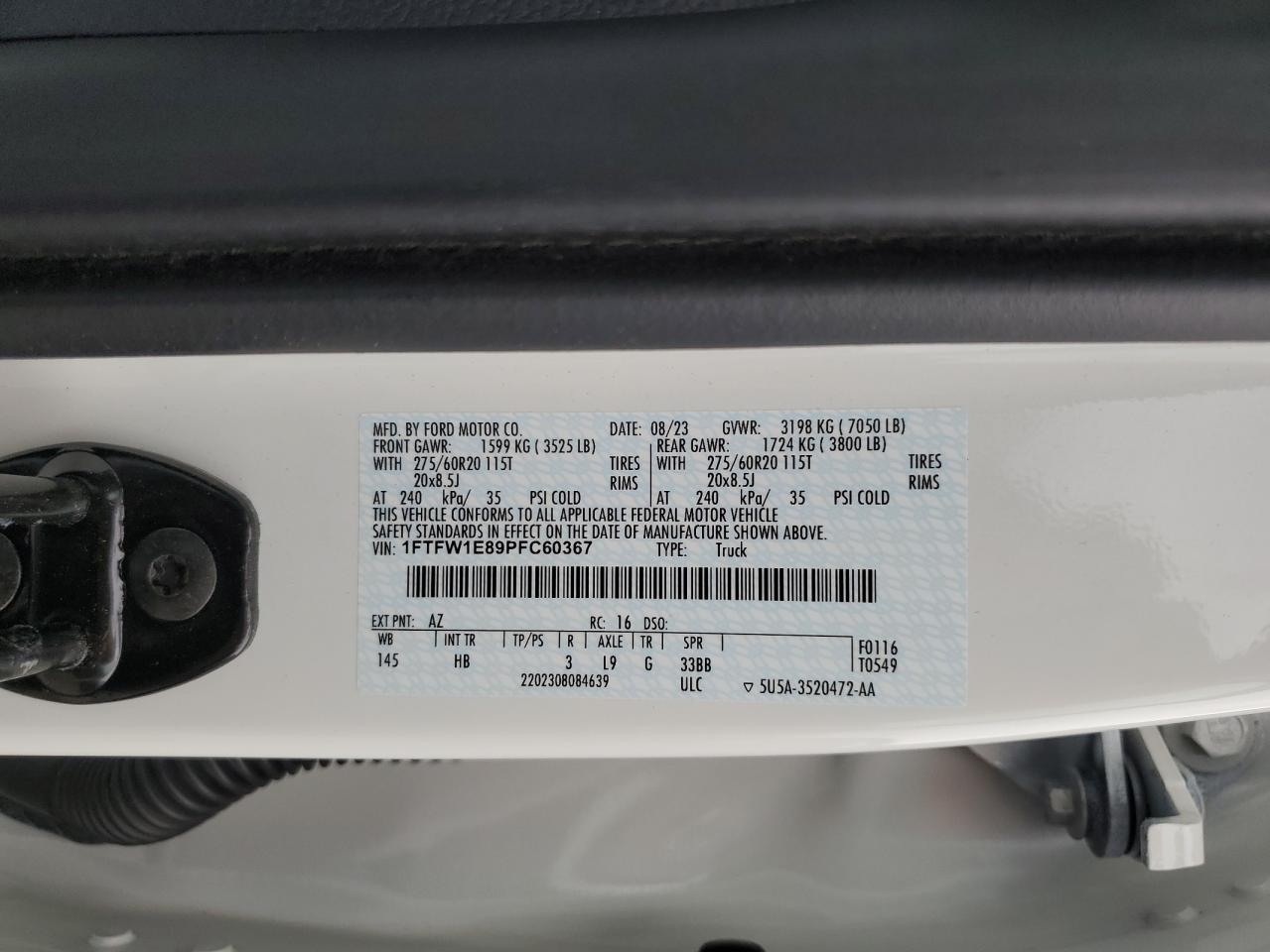 2023 Ford F150 Supercrew VIN: 1FTFW1E89PFC60367 Lot: 66202905