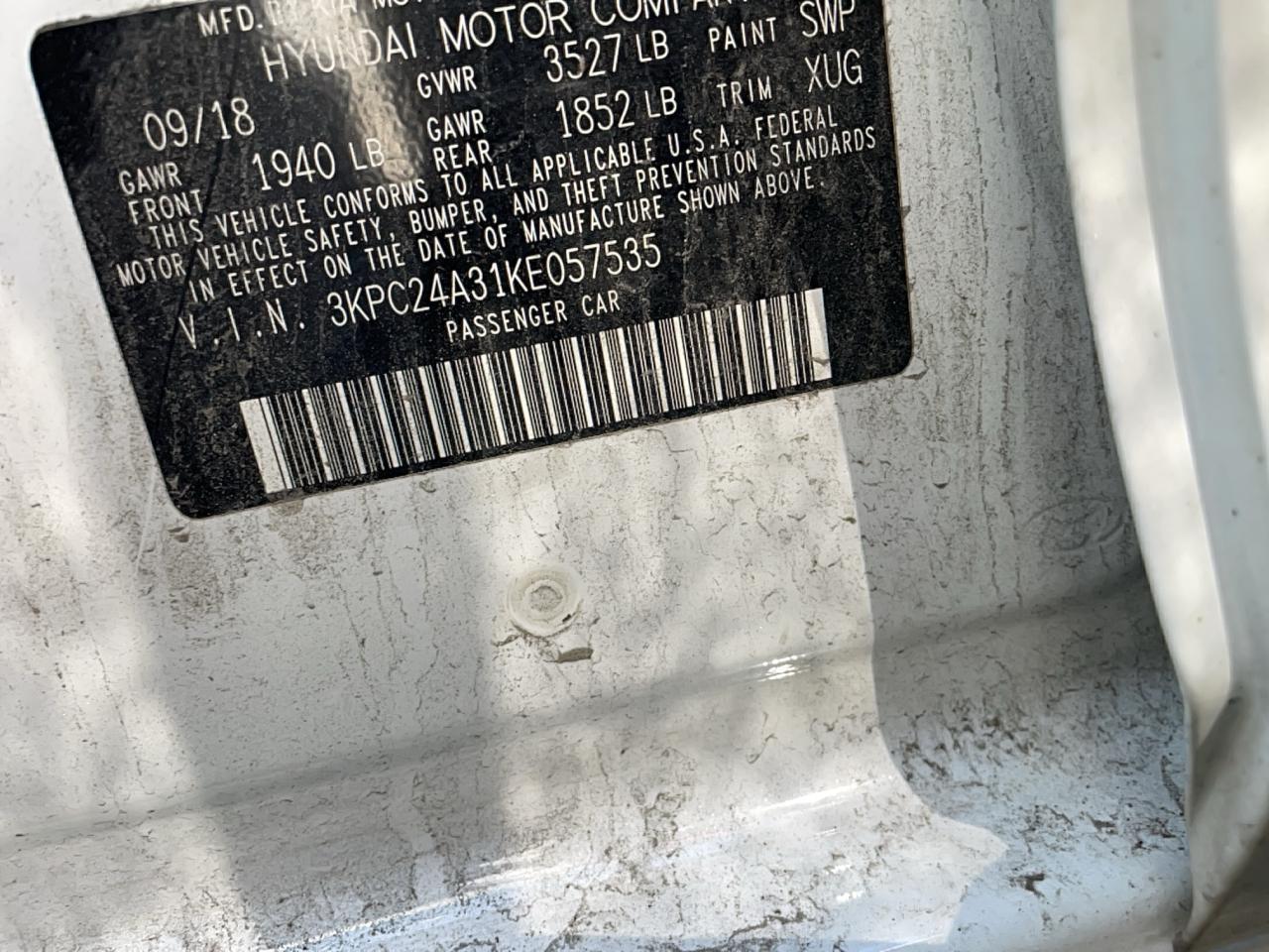 2019 Hyundai Accent Se VIN: 3KPC24A31KE057535 Lot: 65779455