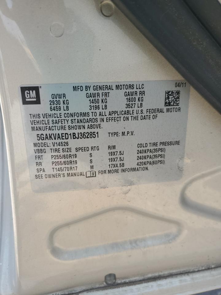 2011 Buick Enclave Cx VIN: 5GAKVAED1BJ362851 Lot: 67214685