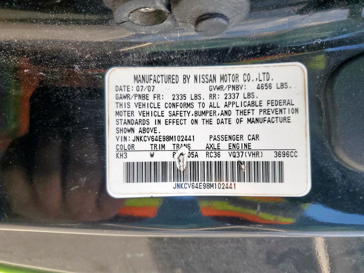 2008 Infiniti G37 Base VIN: JNKCV64E98M102441 Lot: 68486575