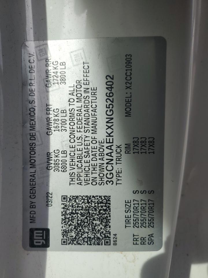 2022 Chevrolet Silverado C1500 VIN: 3GCNAAEKXNG526402 Lot: 70541555