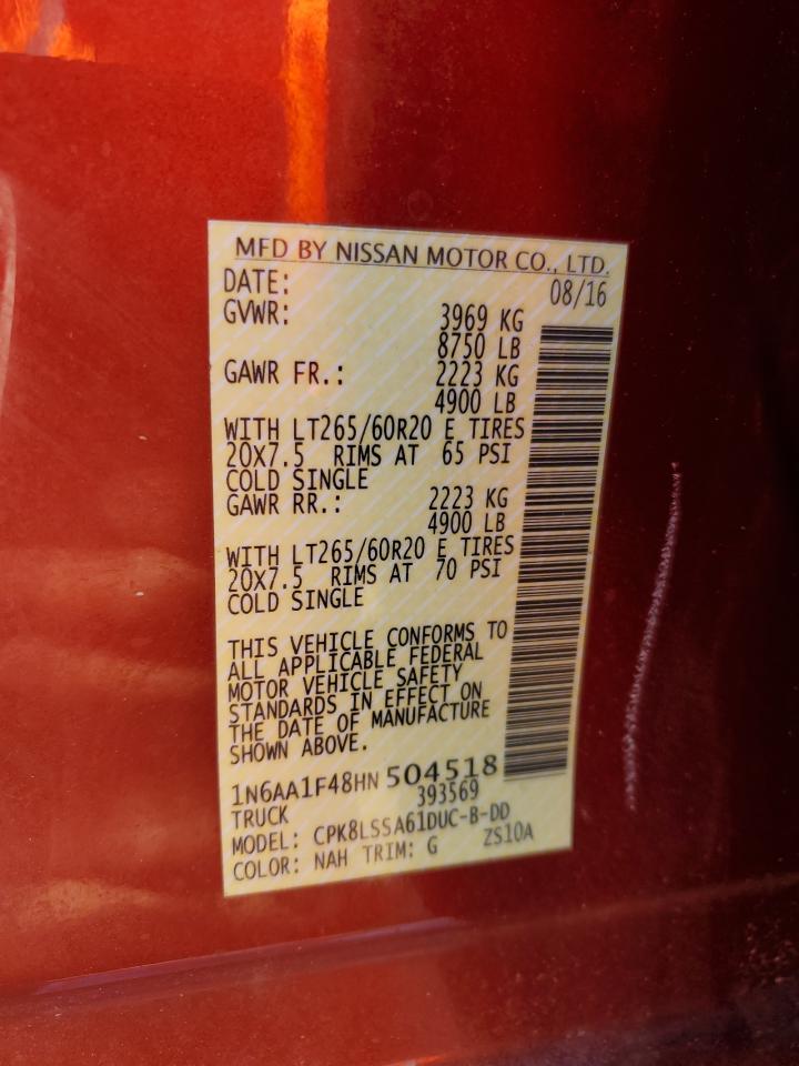 2017 Nissan Titan Xd Sl VIN: 1N6AA1F48HN504518 Lot: 69595115