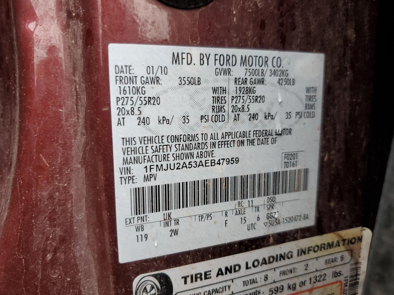 2010 Ford Expedition Limited VIN: 1FMJU2A53AEB47959 Lot: 70720215