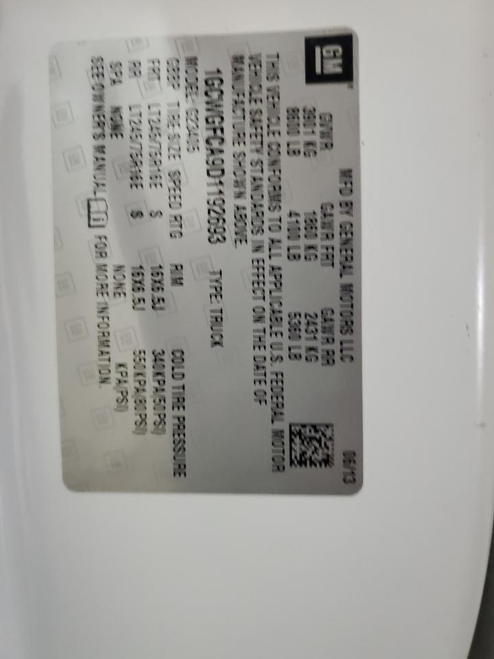 2013 Chevrolet Express G2500 VIN: 1GCWGFCA9D1192693 Lot: 69836705