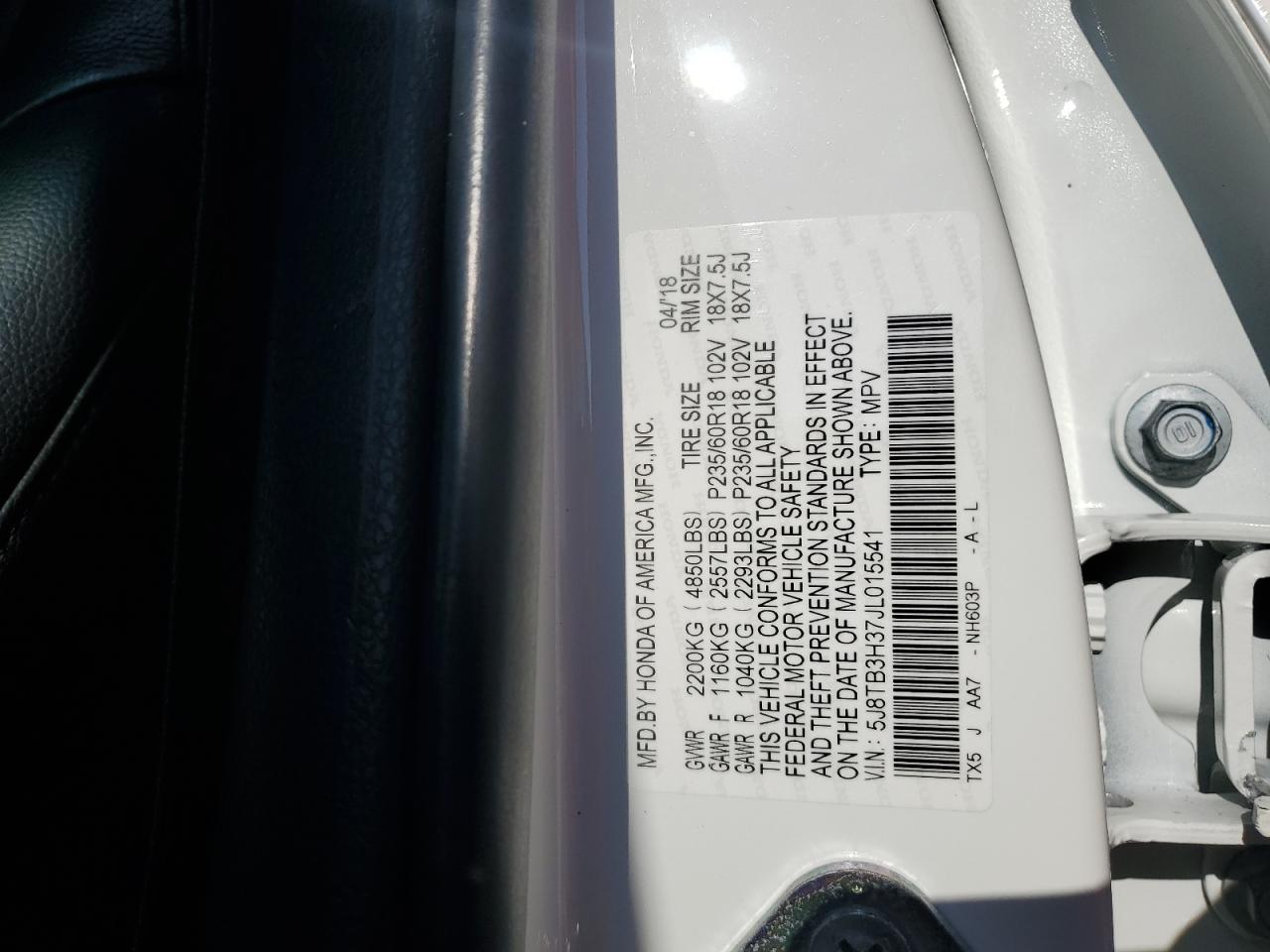 2018 Acura Rdx VIN: 5J8TB3H37JL015541 Lot: 67037925