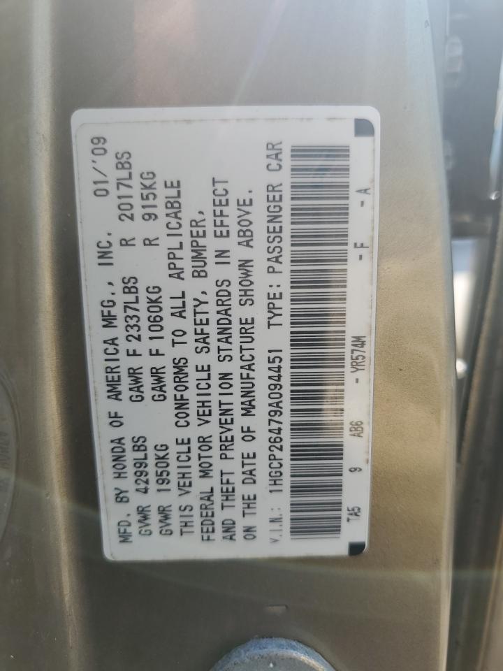 2009 Honda Accord Lxp VIN: 1HGCP26479A094451 Lot: 69507415