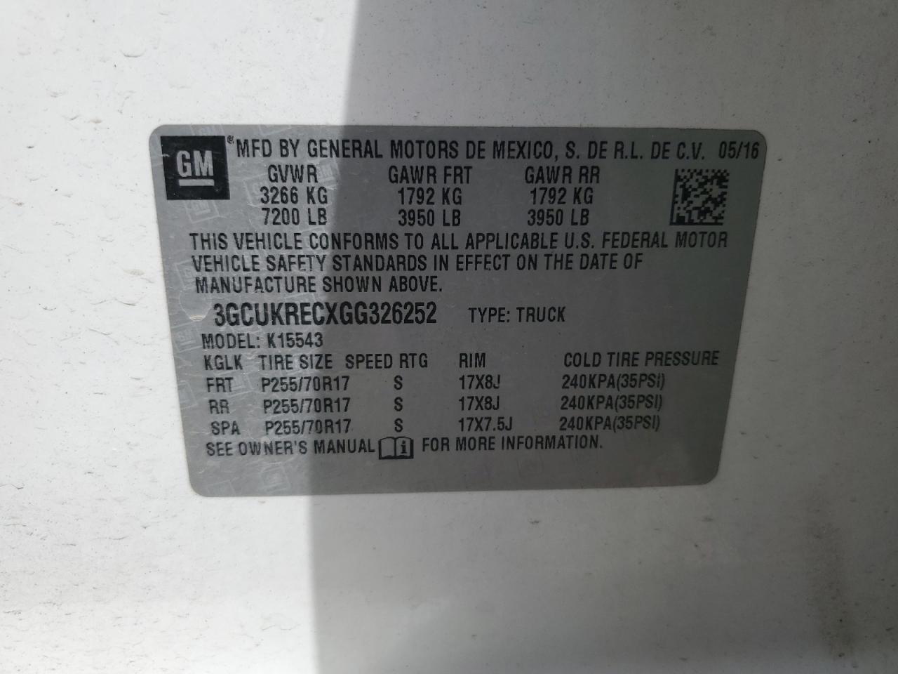 2016 Chevrolet Silverado K1500 Lt VIN: 3GCUKRECXGG326252 Lot: 69136815