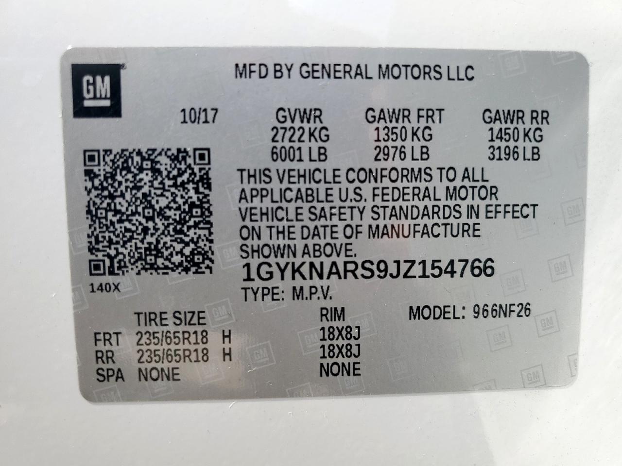 2018 Cadillac Xt5 VIN: 1GYKNARS9JZ154766 Lot: 69281115