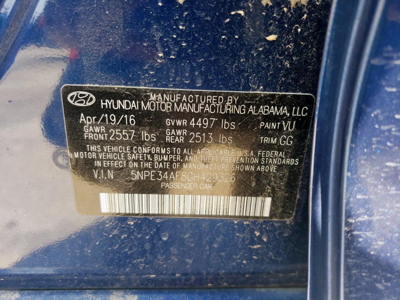 2016 Hyundai Sonata Sport VIN: 5NPE34AF8GH429326 Lot: 67531905