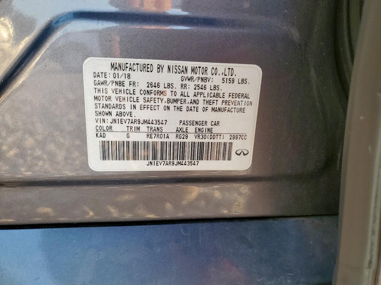 2018 Infiniti Q50 Luxe VIN: JN1EV7AR9JM443547 Lot: 70888865