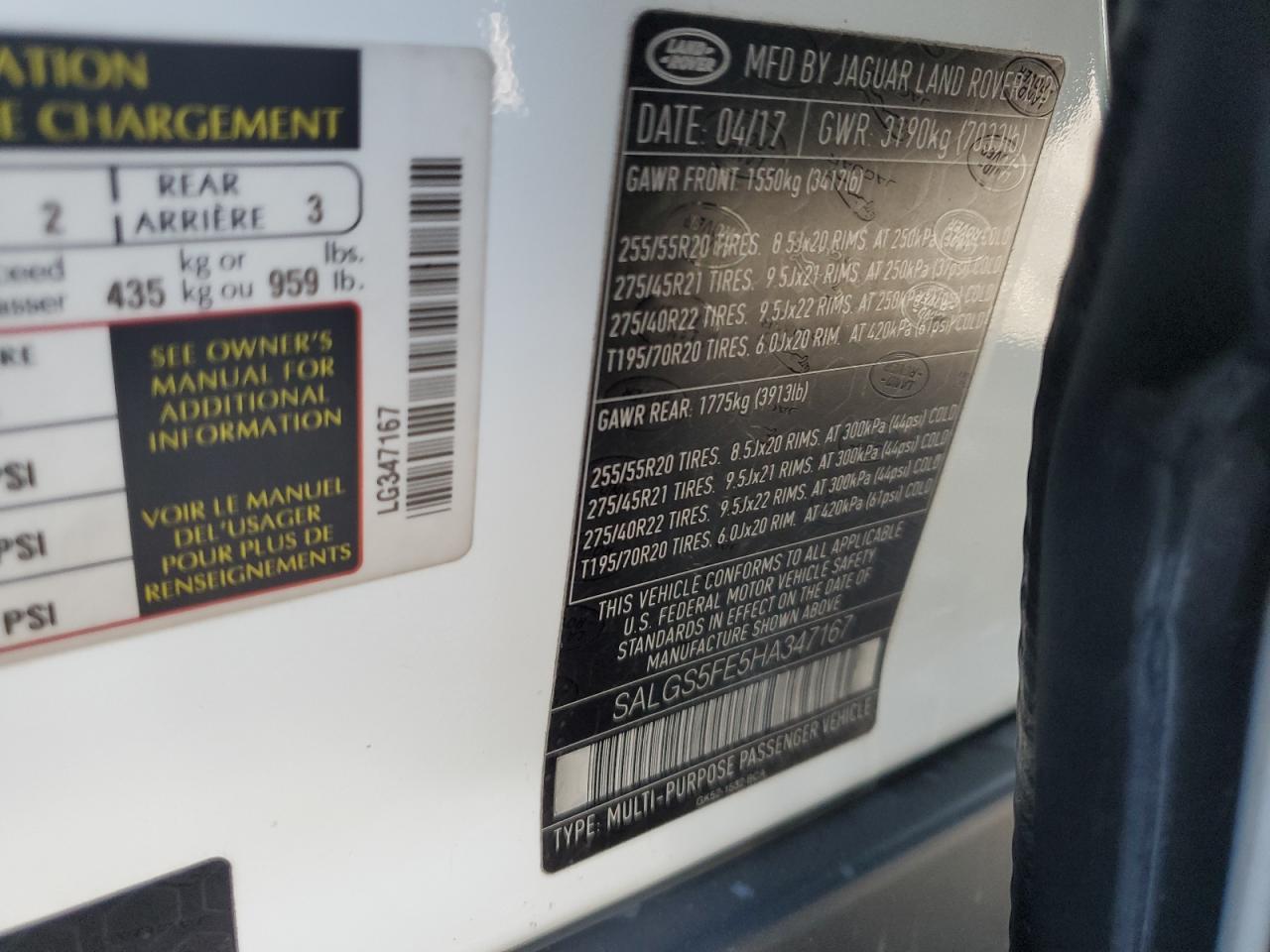 SALGS5FE5HA347167 2017 Land Rover Range Rover Supercharged