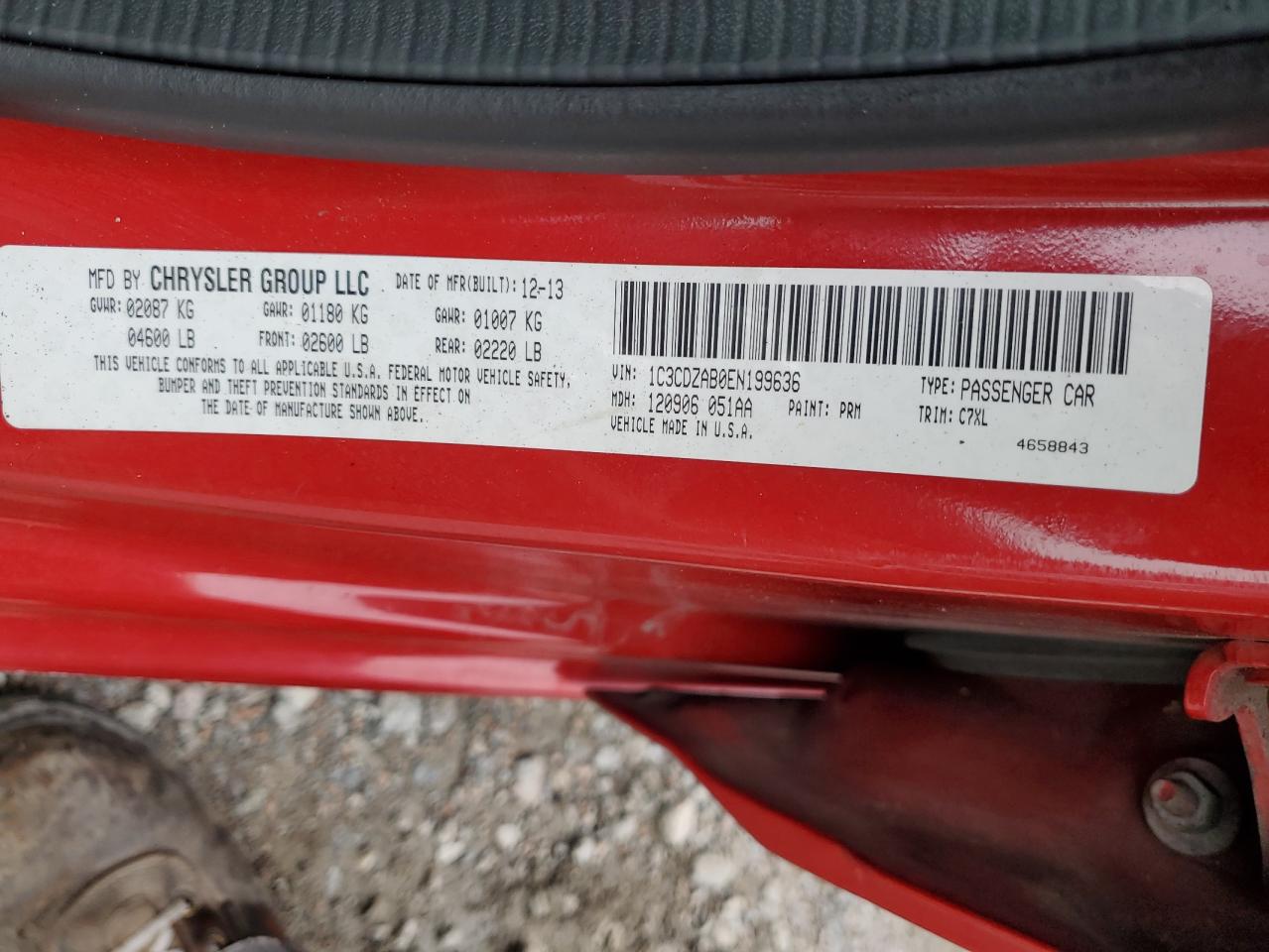 2014 Dodge Avenger Se VIN: 1C3CDZAB0EN199636 Lot: 68025065