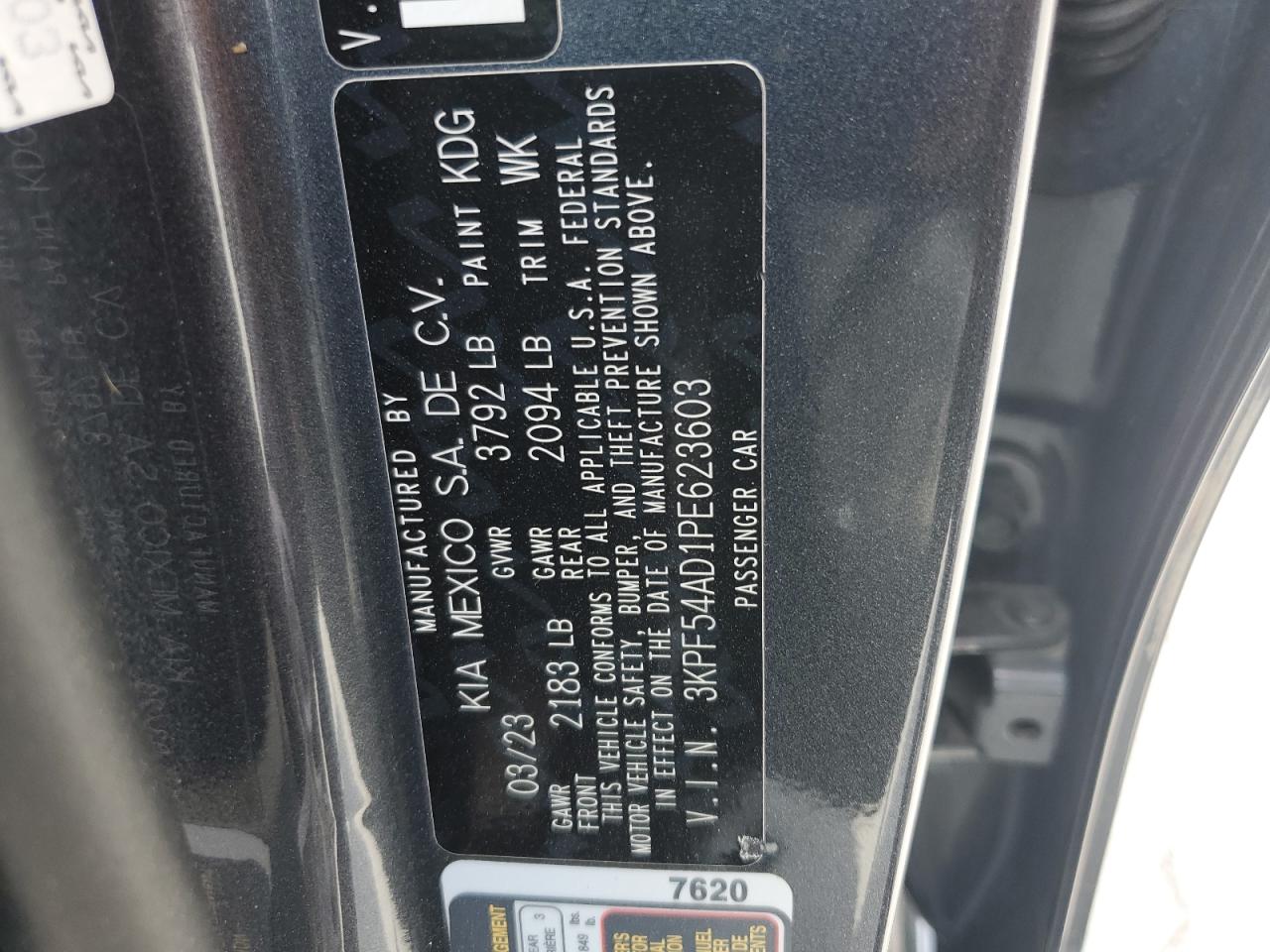 2023 Kia Forte Gt Line VIN: 3KPF54AD1PE623603 Lot: 70490735