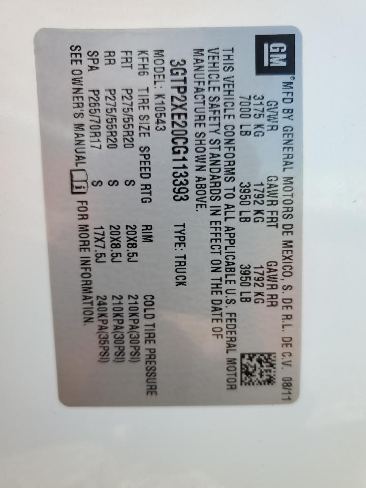 2012 GMC Sierra K1500 Denali VIN: 3GTP2XE20CG113393 Lot: 68293755