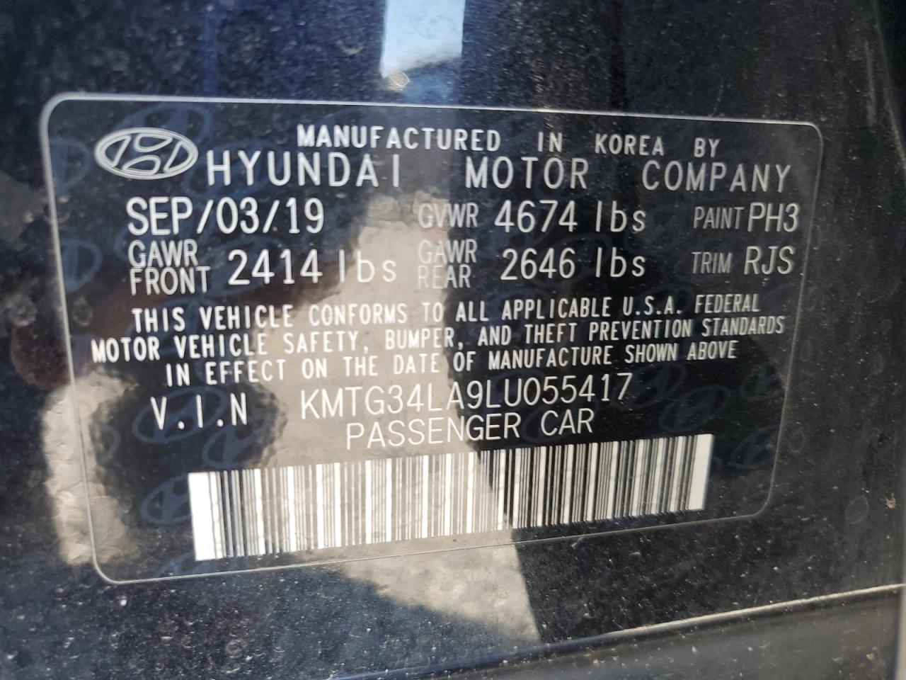 2020 Genesis G70 Elite VIN: KMTG34LA9LU055417 Lot: 69948635