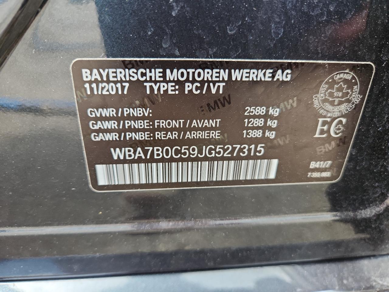 2018 BMW 750 Xi VIN: WBA7B0C59JG527315 Lot: 69630535