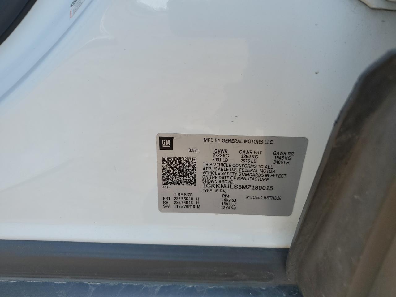 2021 GMC Acadia Slt VIN: 1GKKNULS5MZ180015 Lot: 69627615