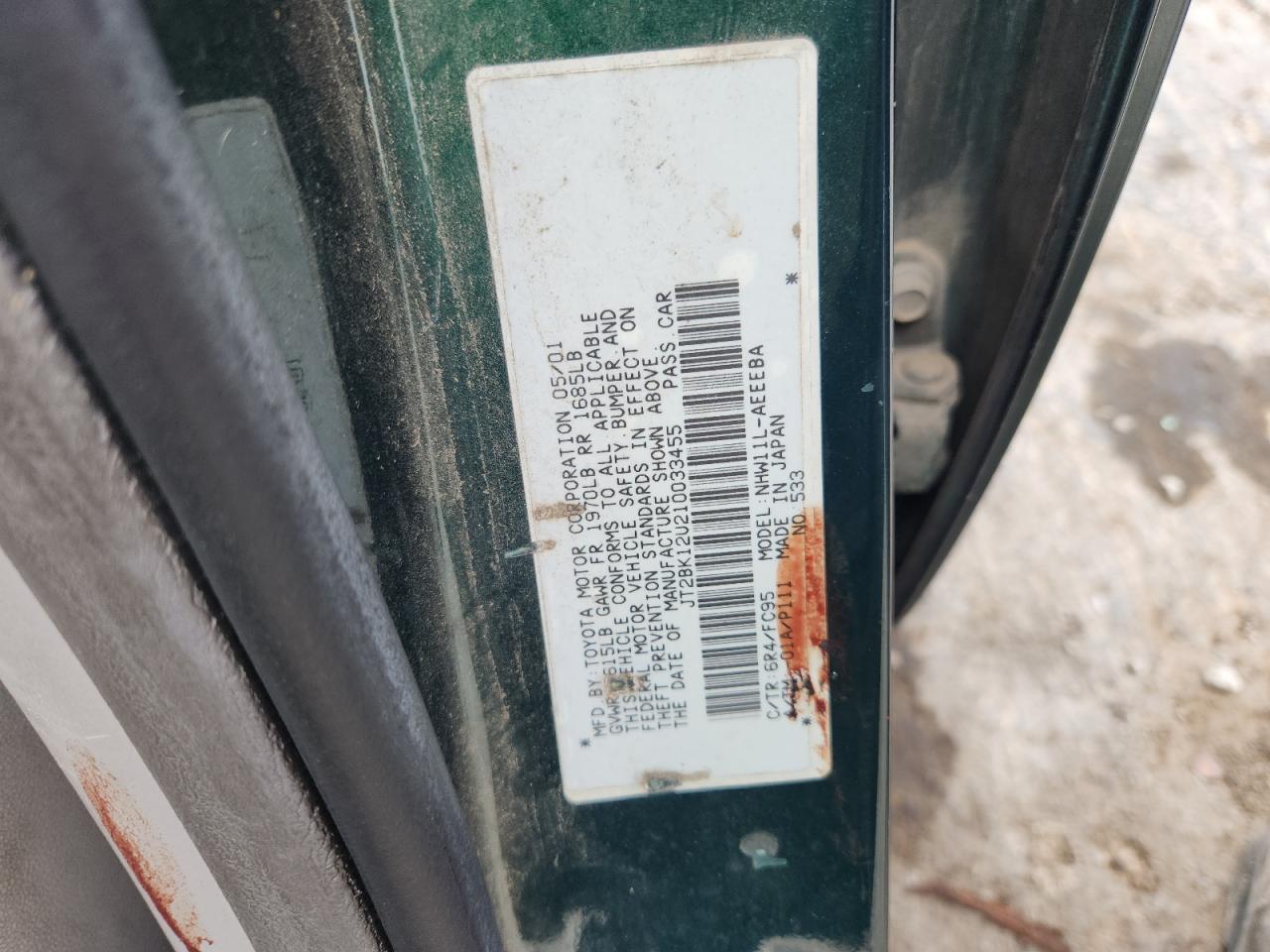 2001 Toyota Prius VIN: JT2BK12U210033455 Lot: 66572245