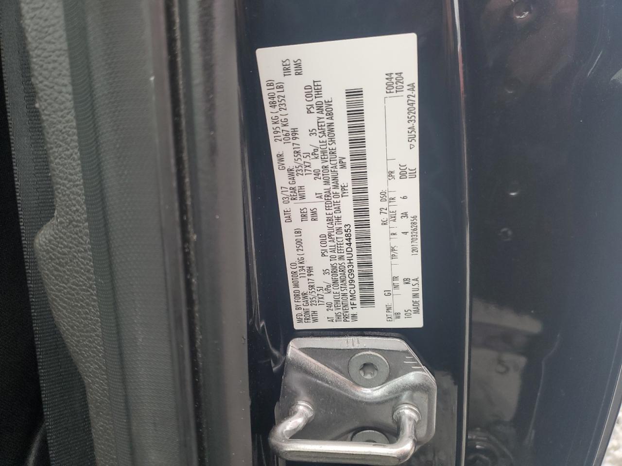 2017 Ford Escape Se VIN: 1FMCU9G93HUD44853 Lot: 67849245
