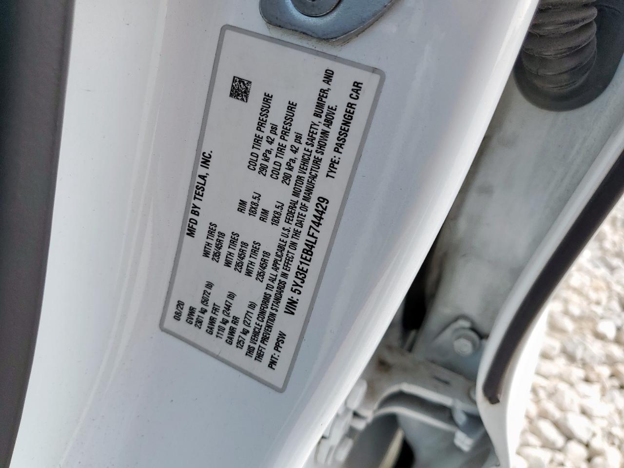 2020 Tesla Model 3 VIN: 5YJ3E1EB4LF744429 Lot: 69776015