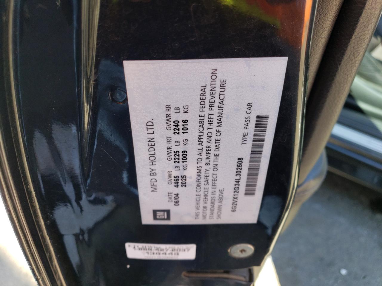 2004 Pontiac Gto VIN: 6G2VX12G34L302508 Lot: 68920585