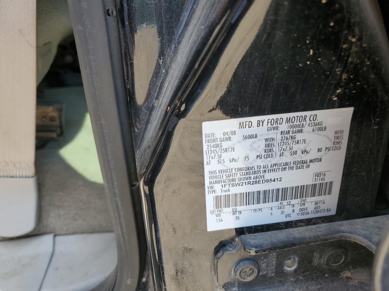 2008 Ford F250 Super Duty VIN: 1FTSW21R28ED95412 Lot: 68129215