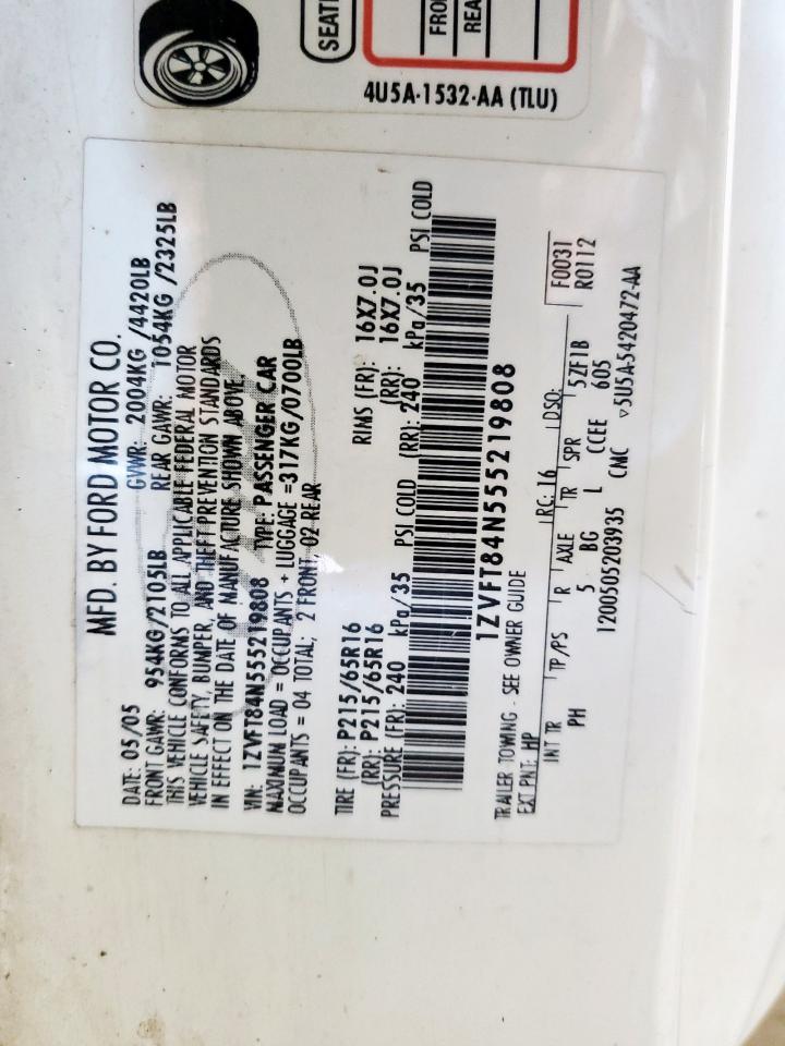 2005 Ford Mustang VIN: 1ZVFT84N555219808 Lot: 68108775